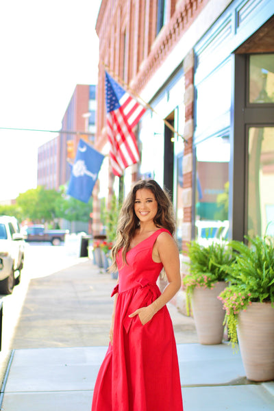 Olive Red Midi Bow Dress