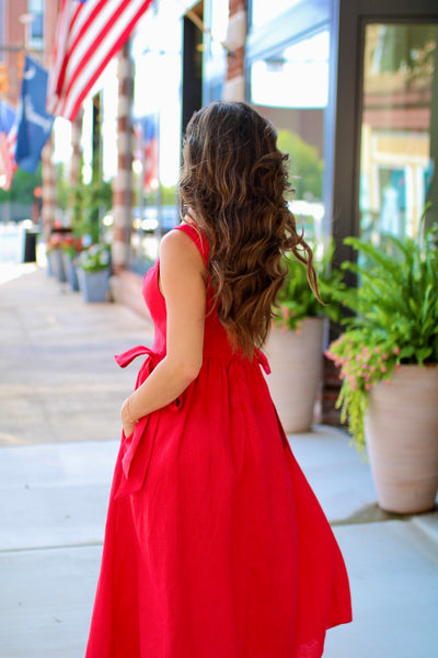 Olive Red Midi Bow Dress