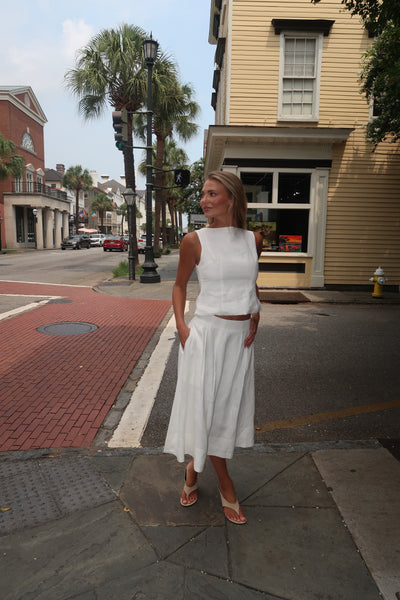 Fiona Linen White Top Skirt Set