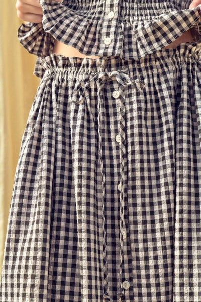 Black Gingham Top Skirt Set