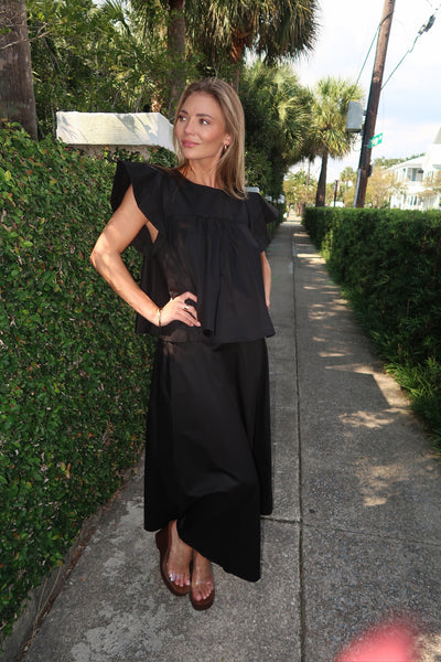 Melody Black Top Skirt Set