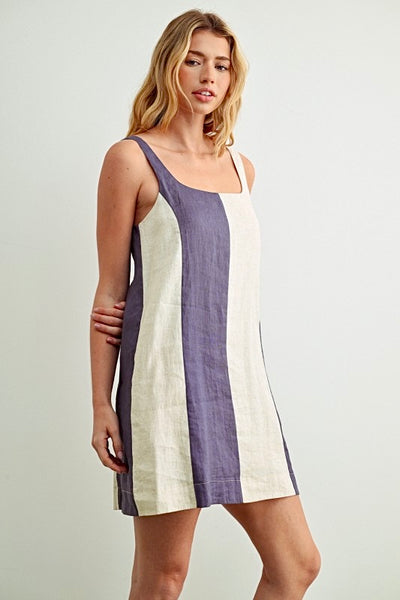 Slate Navy Oatmeal Linen Dress