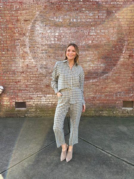 Blue Cream Check Pant Set