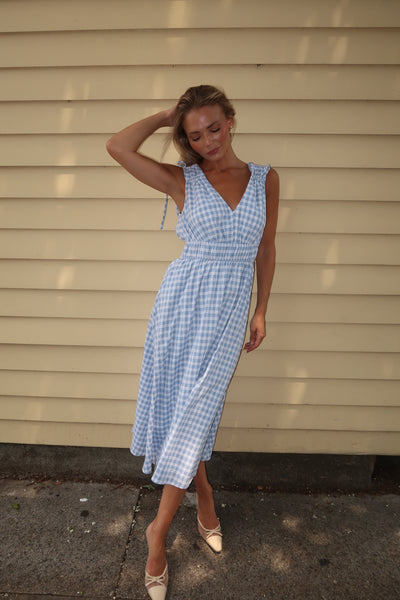 Reign Blue Check Midi Dress