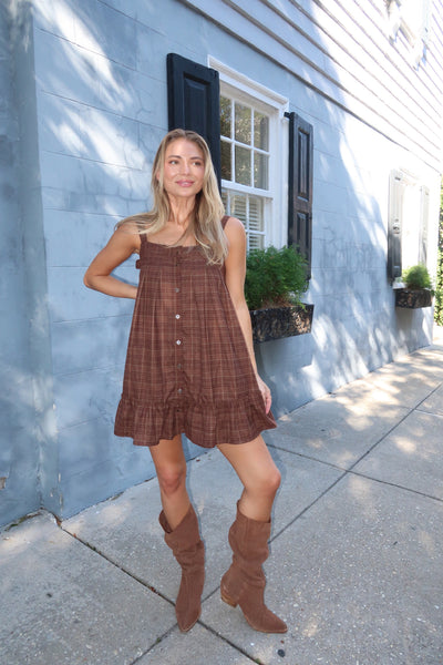 Brown Plaid Flannel Mini Dress