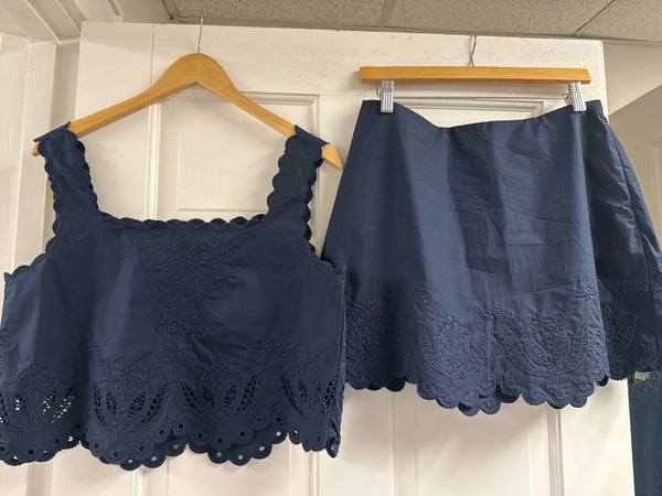 Sully Navy Emb Top Skirt Set