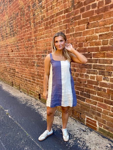 Slate Navy Oatmeal Linen Dress