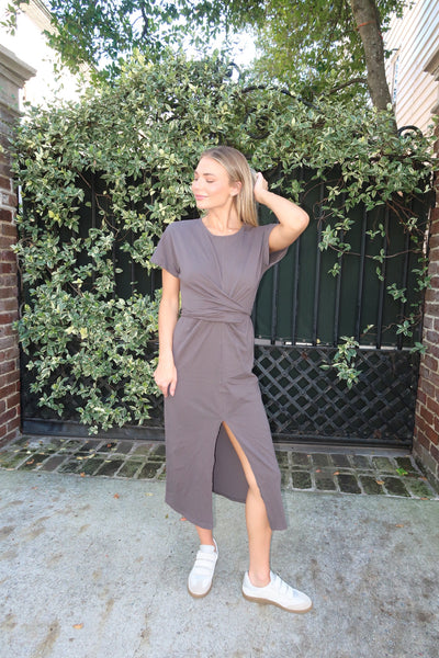 Fox Grey Tie Midi Dress