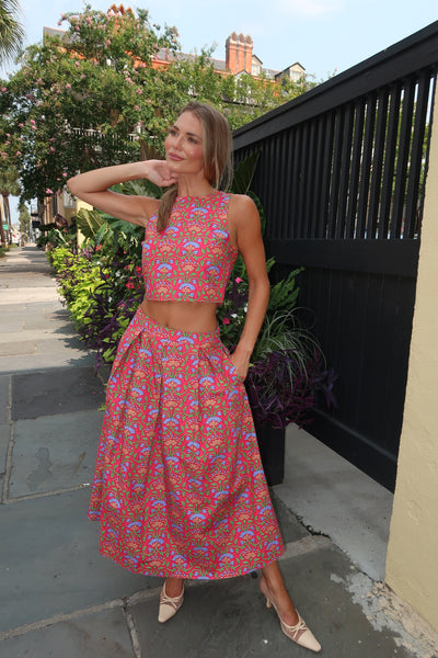 Hot Pink Floral Top Skirt Set