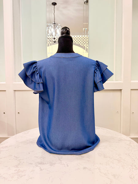 Denim Blue Pintuck Blouse
