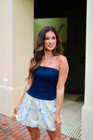 Navy Floral Bubble Dress