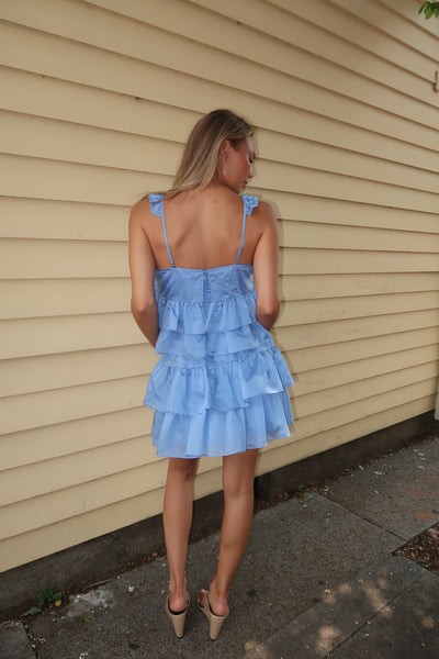 Icy Blue Ruffle Top Skirt Set