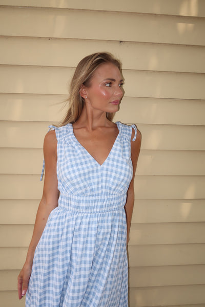 Reign Blue Check Midi Dress