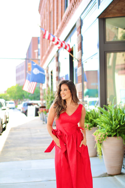 Olive Red Midi Bow Dress