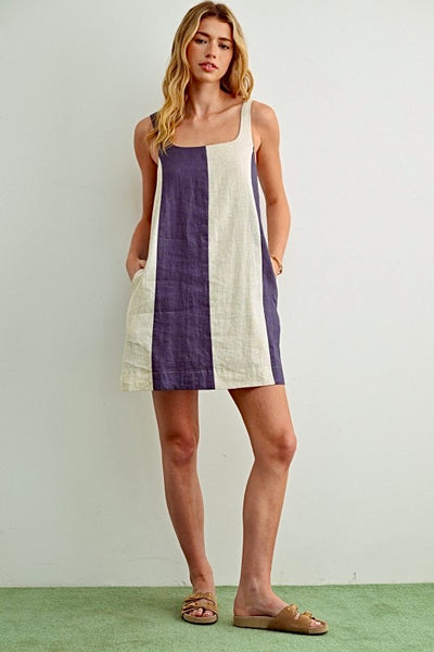 Slate Navy Oatmeal Linen Dress