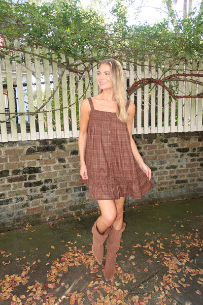 Brown Plaid Flannel Mini Dress