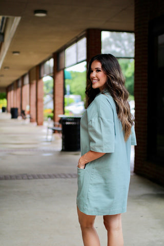 Sage Denim Shirt Dress